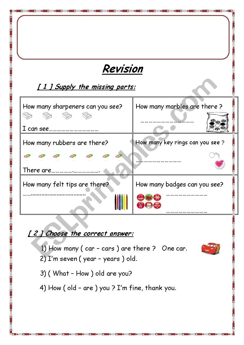 Revision worksheet