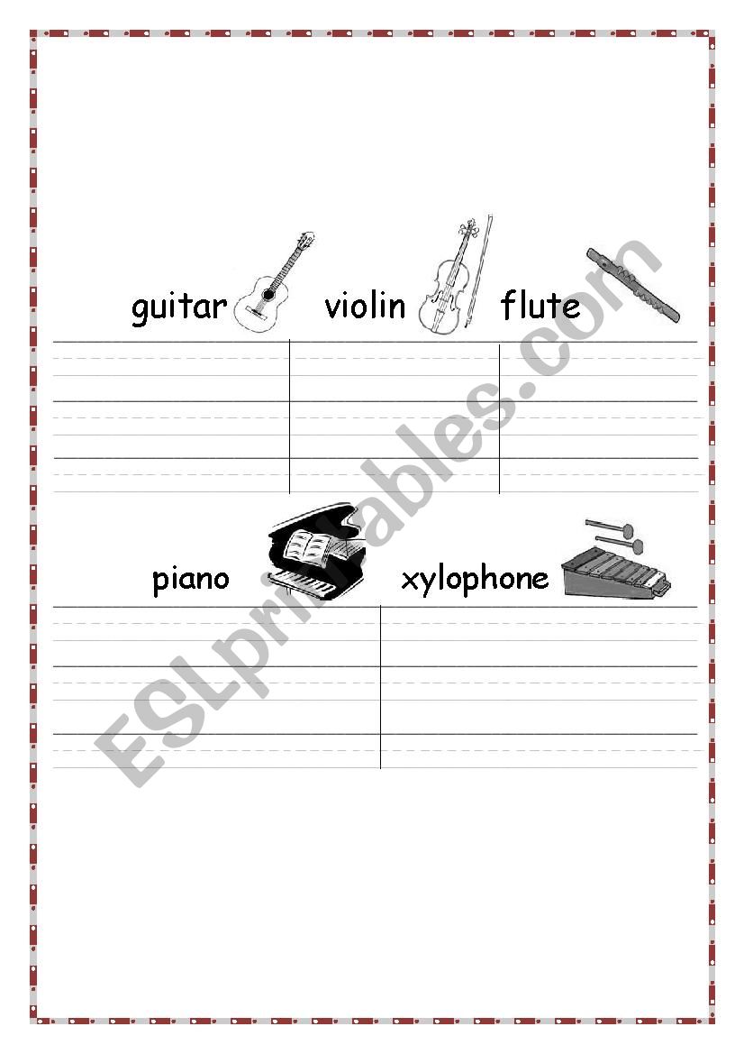 Musical instruments worksheet