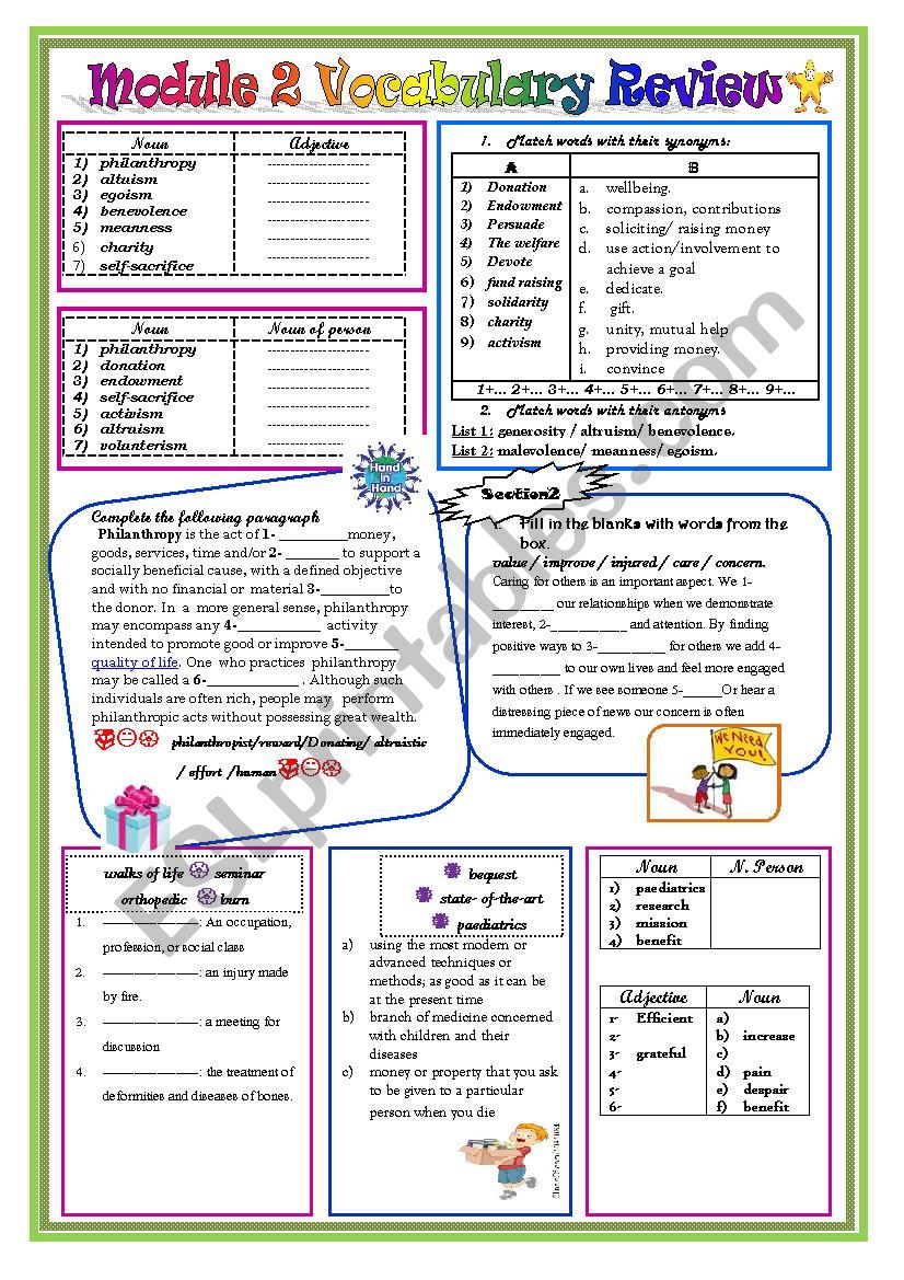 charity vocabulary worksheet