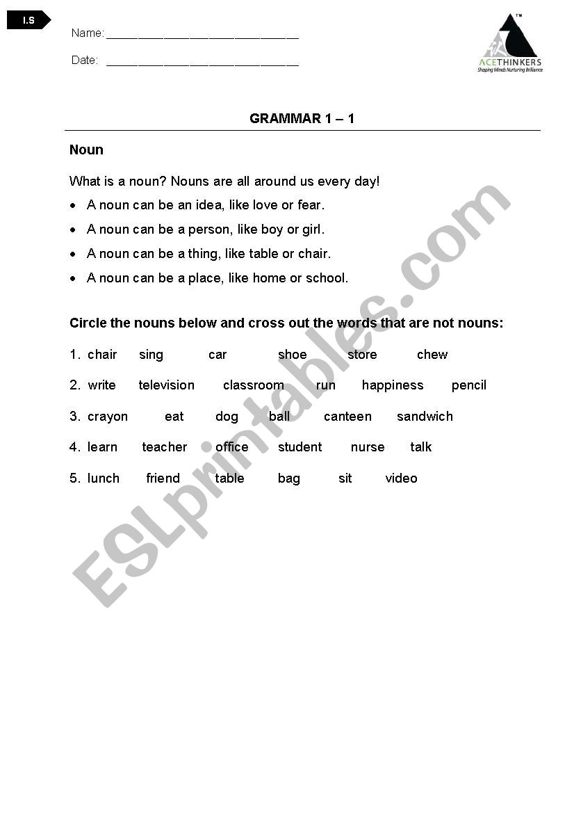 Grammar Grade 1 worksheet