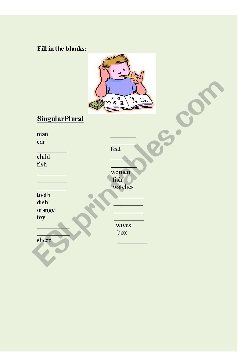 pleural and single  worksheet