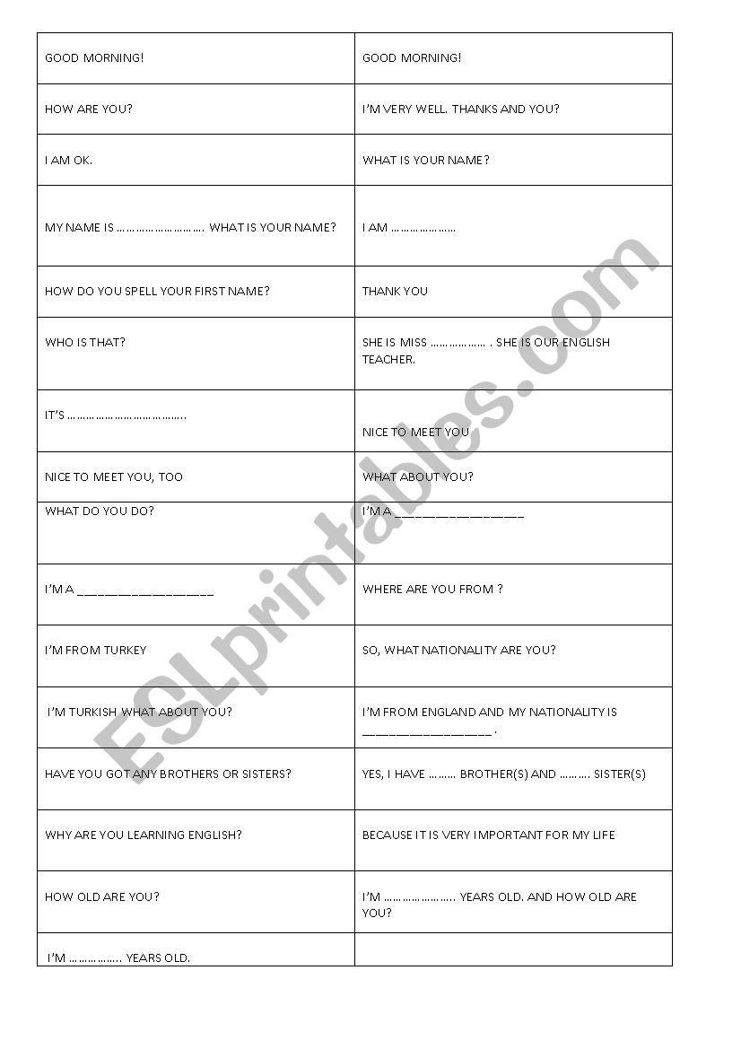 greetings  worksheet