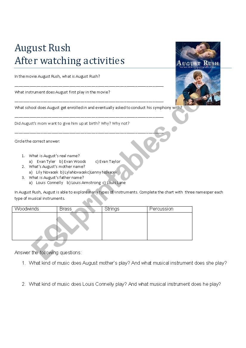 August Rush worksheet