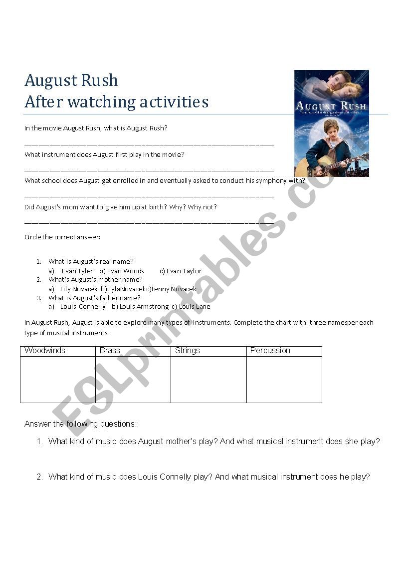 August Rush worksheet