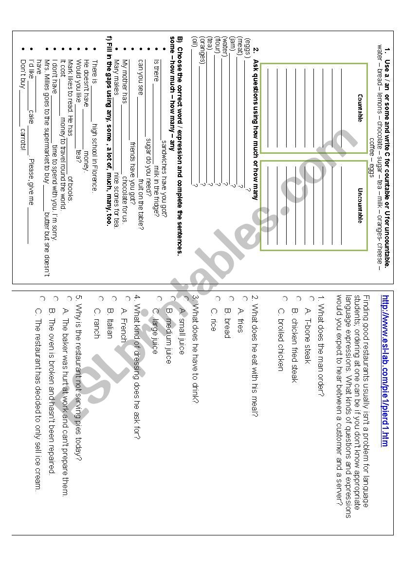 Quantity expressions and listening exercise
