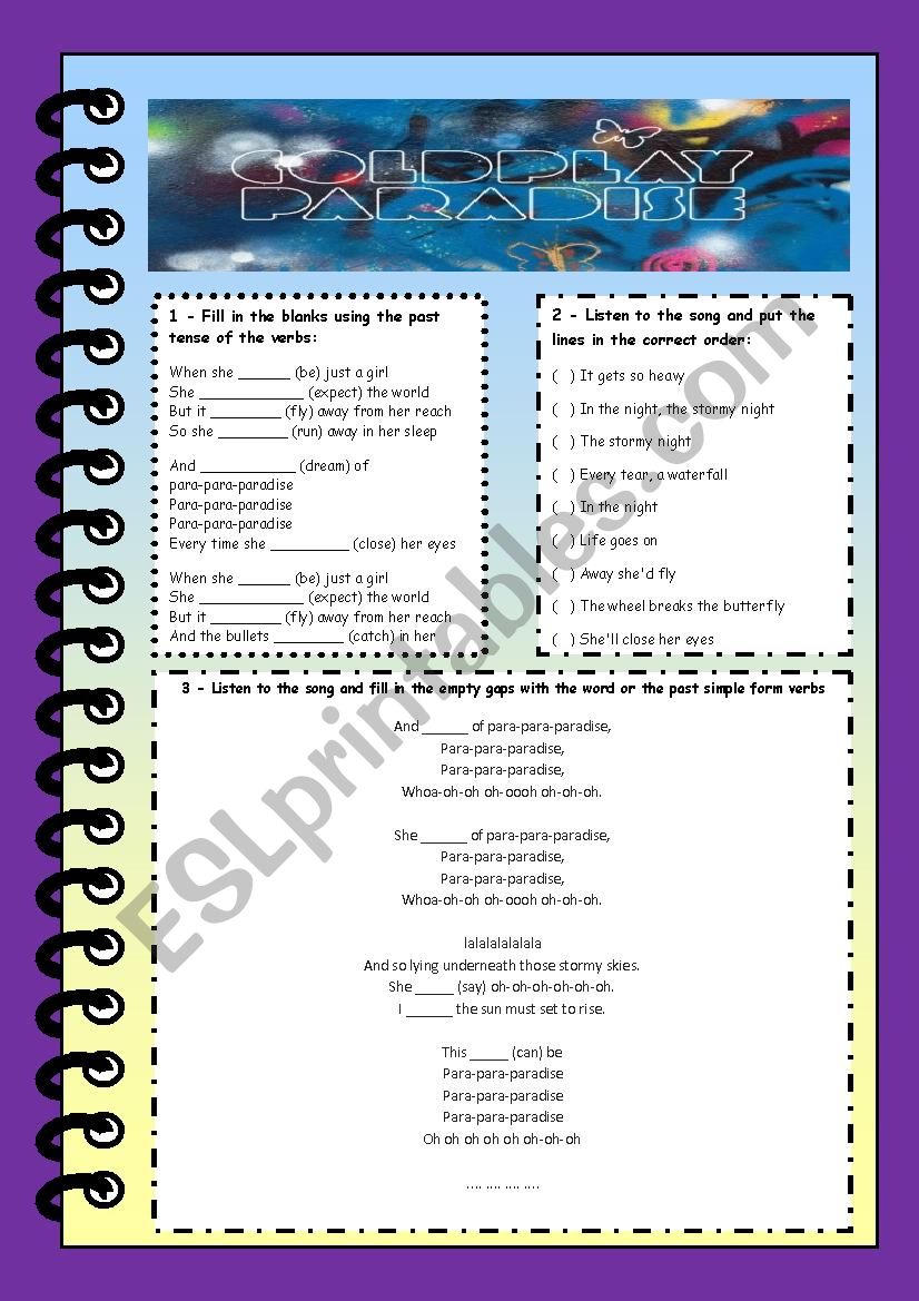 Song by Cold Play worksheet