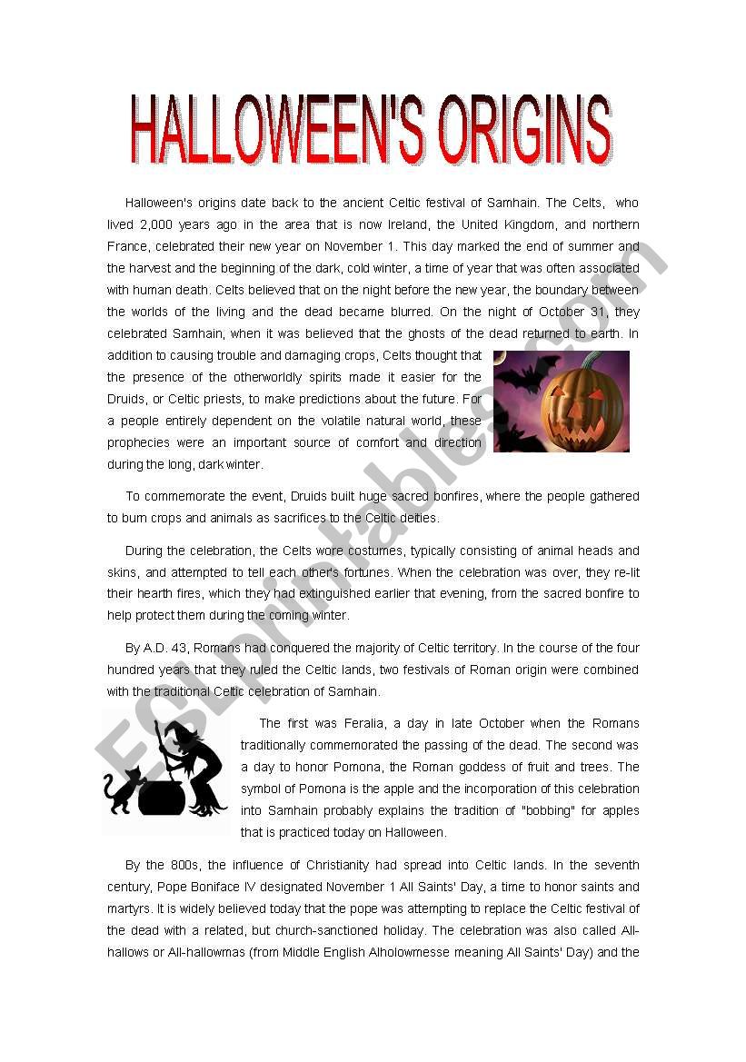 Halloweens origins worksheet