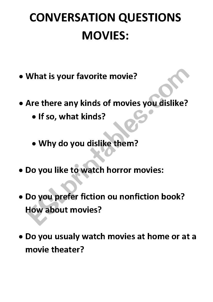 Movie Questions worksheet
