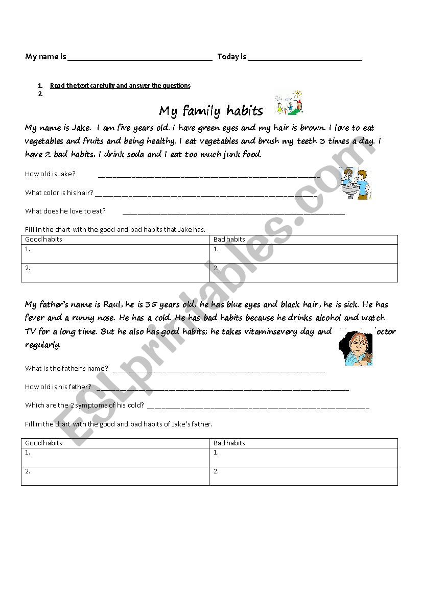 My family habits worksheet