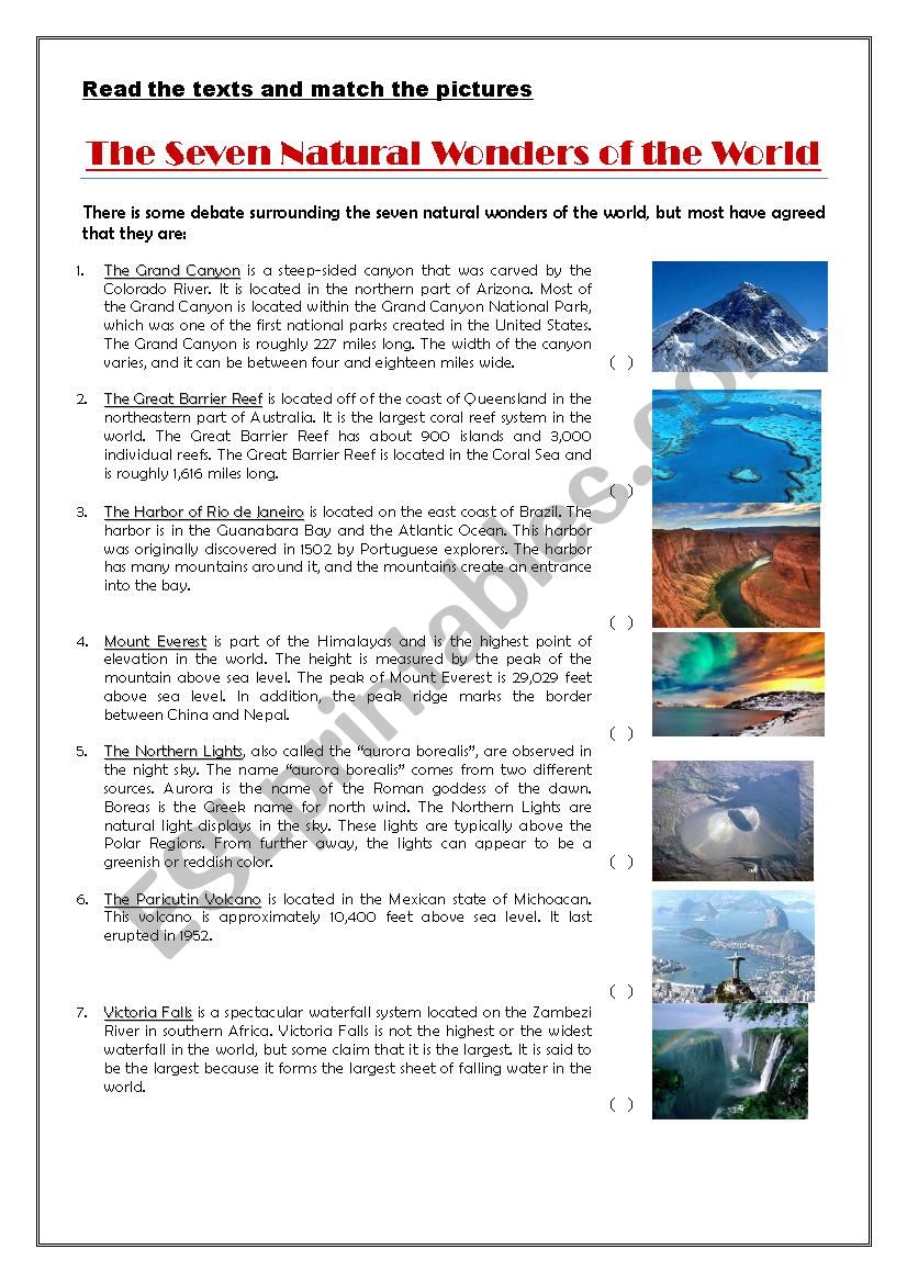 Seven Natural Wonders worksheet