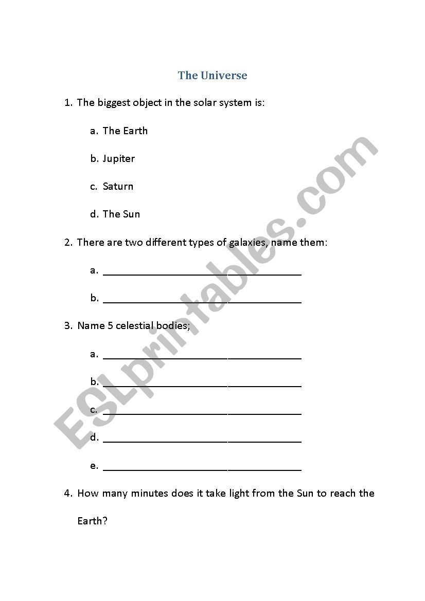 The Universe Questionnaire  worksheet