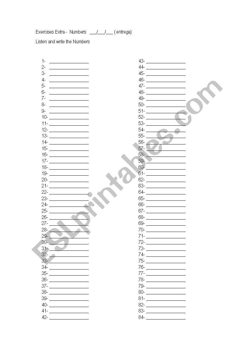 Numbers practice worksheet