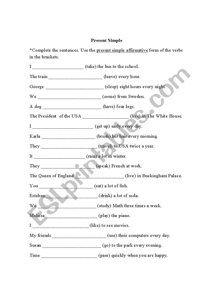 Simple Present Affirmative worksheet