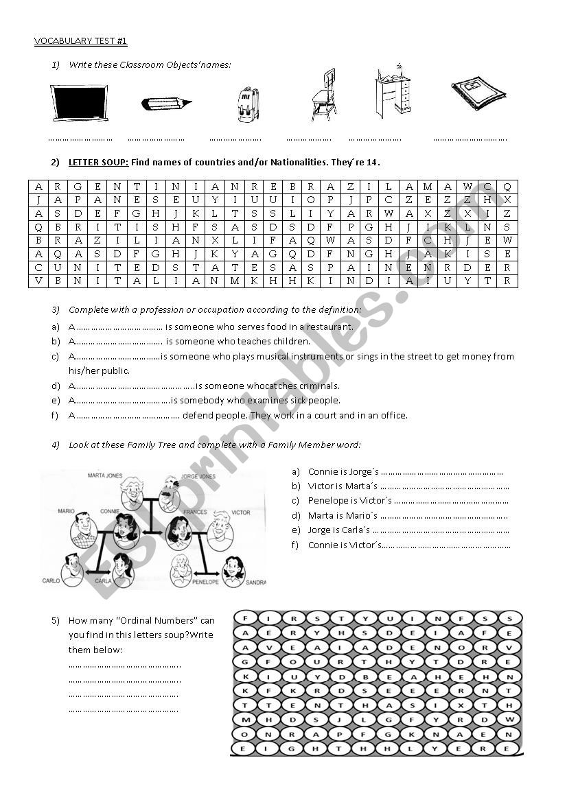 Vocabulary Test worksheet