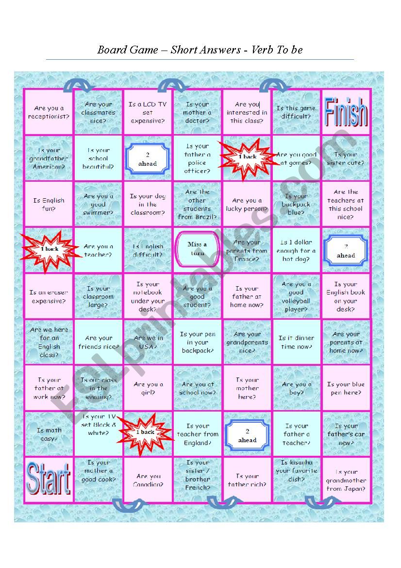 Verb To Be Board Game worksheet