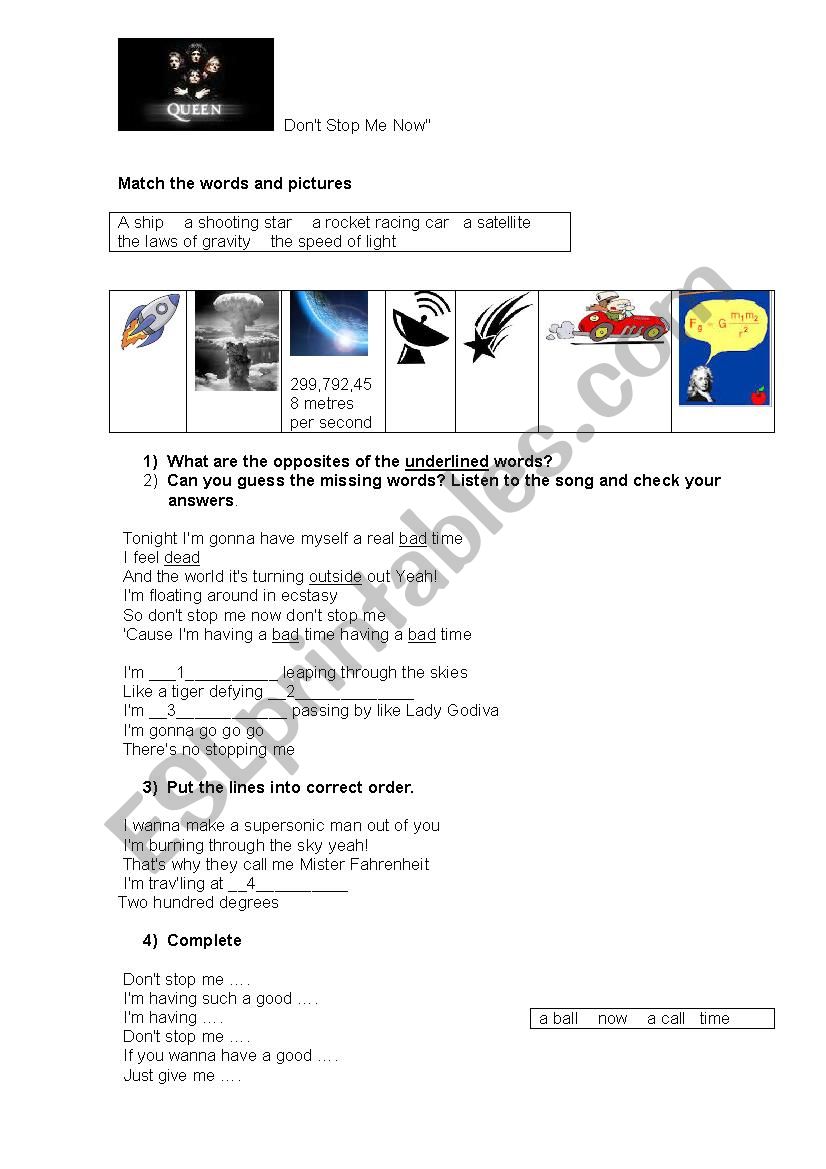 Dont stop me now worksheet