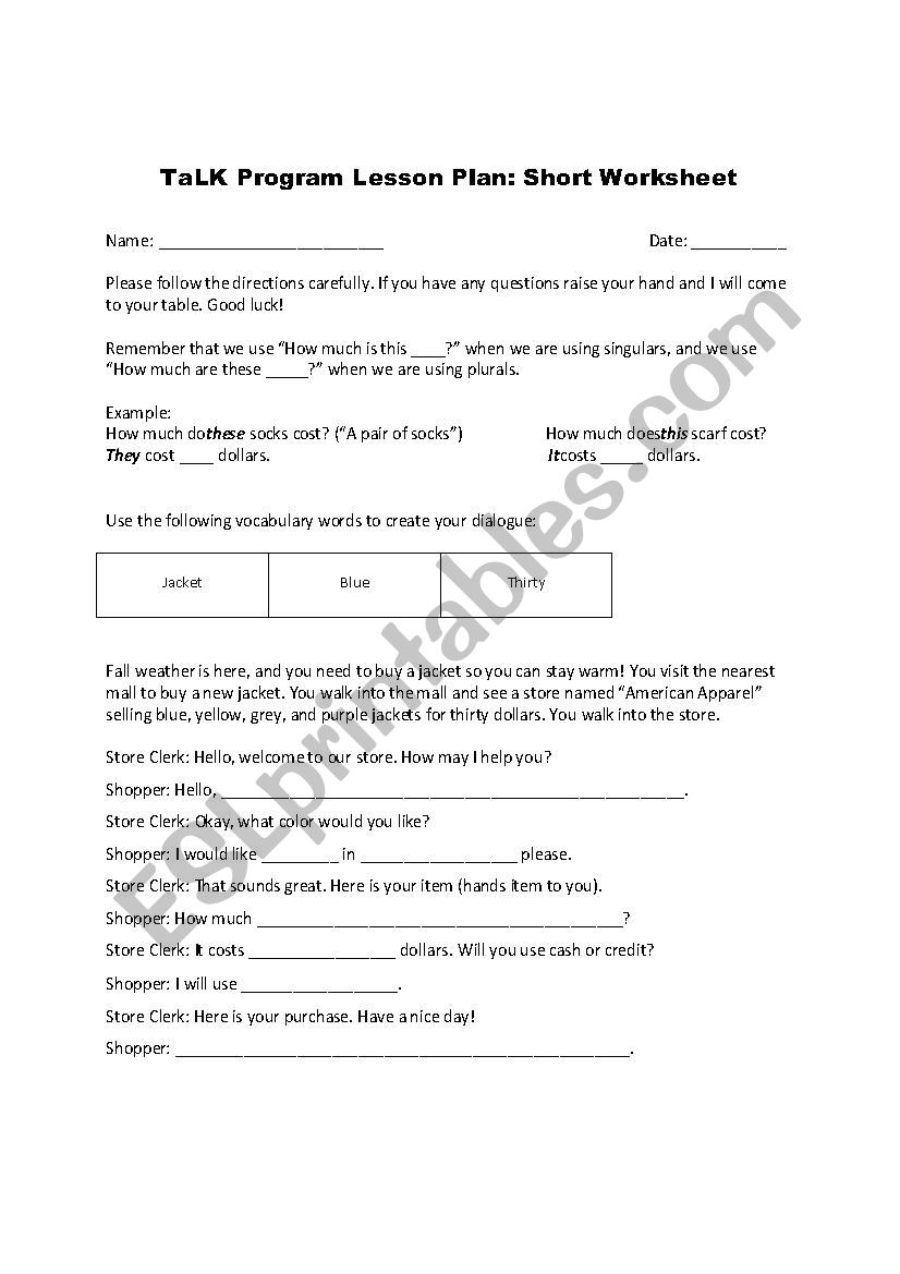 How much is this ____? worksheet