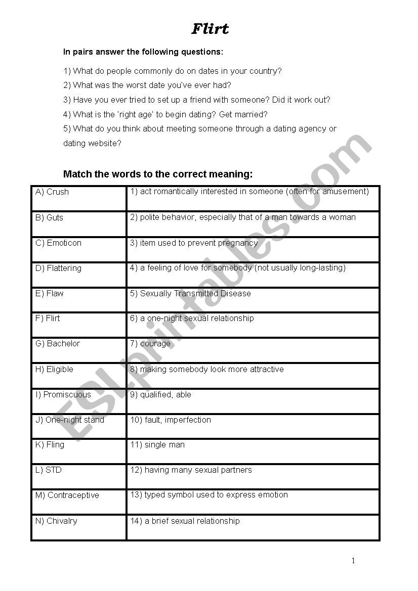 Flirt worksheet