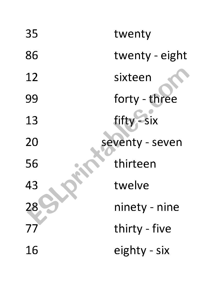 Numbers 1 - 100 worksheet