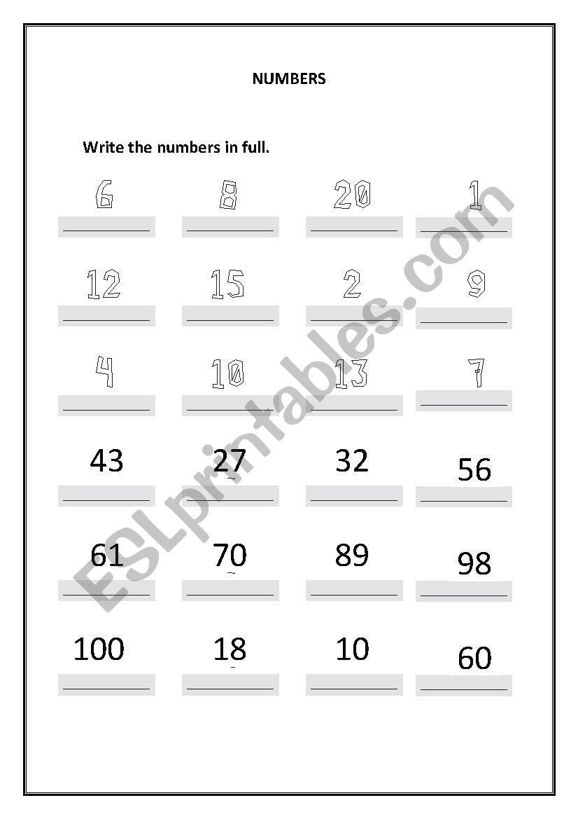 Numbers 1-100 worksheet