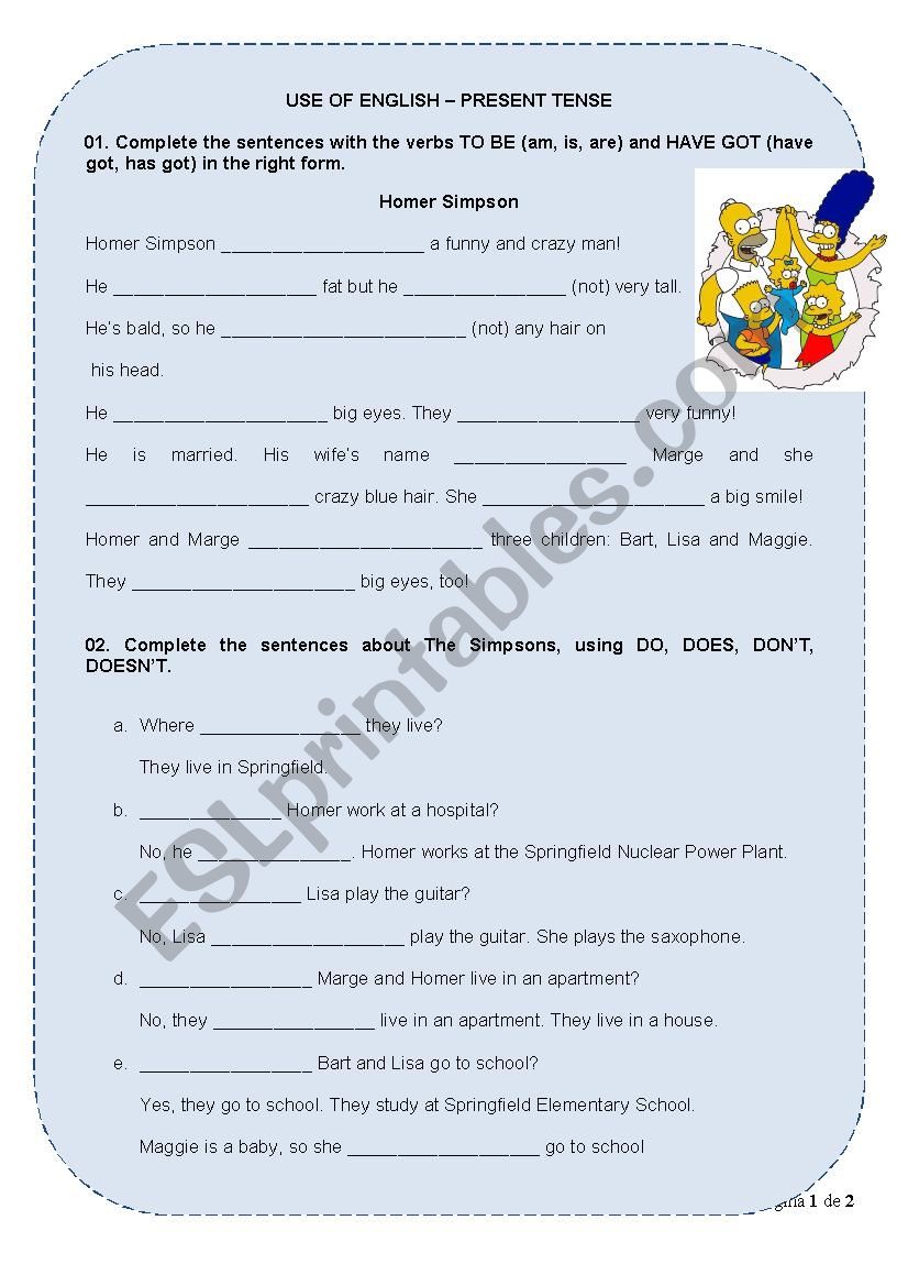 Present Tenses worksheet