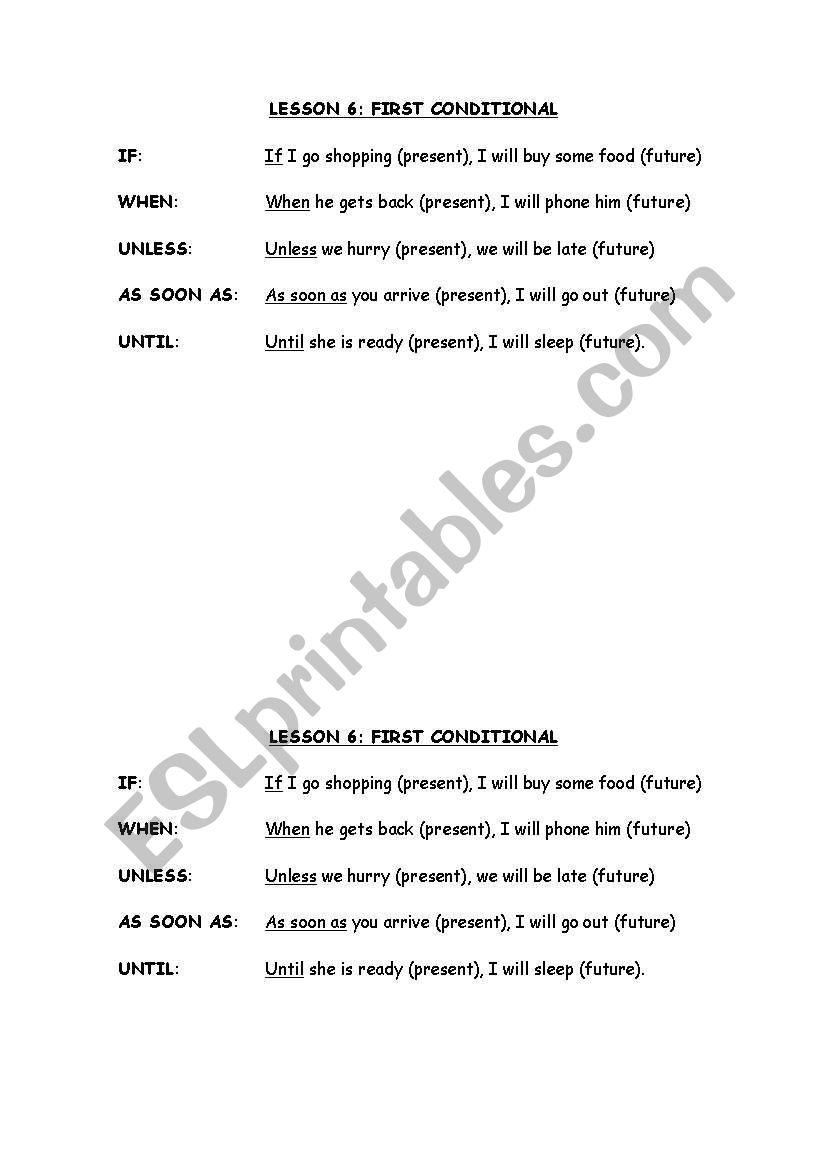 first conditional worksheet