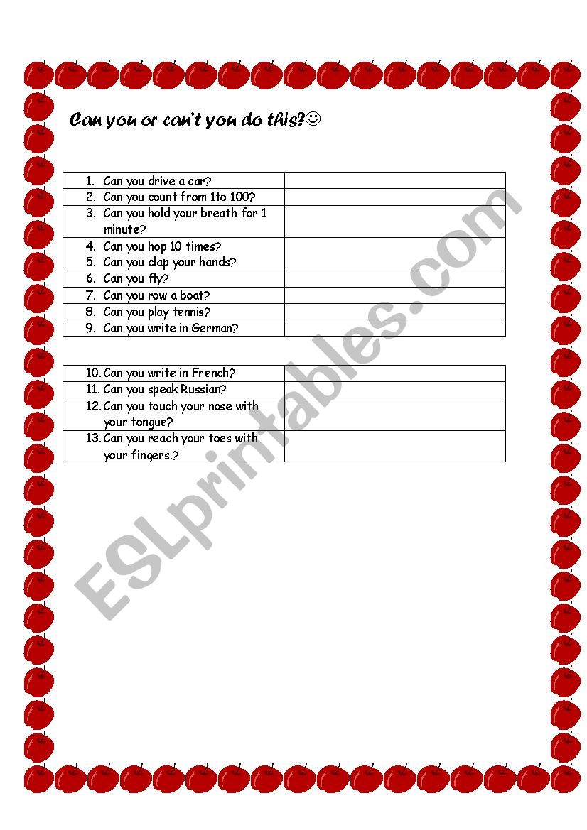 can you do it? worksheet