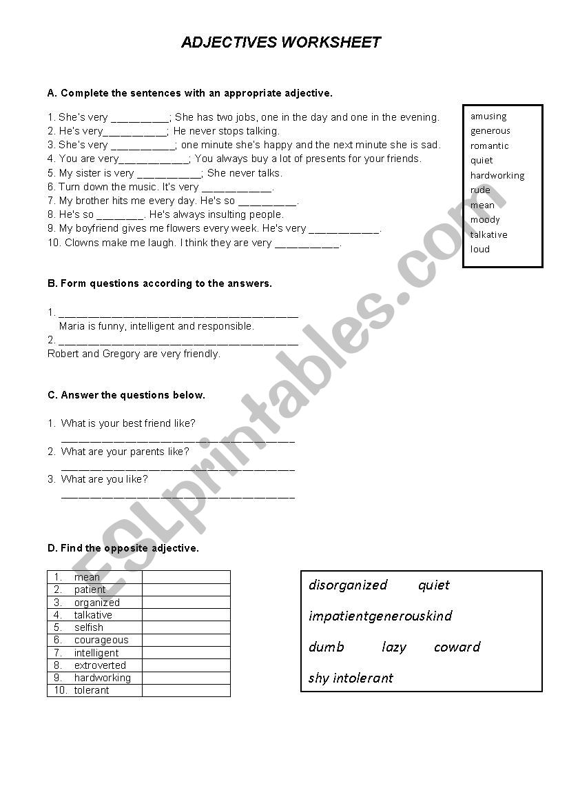 ADJECTIVES worksheet