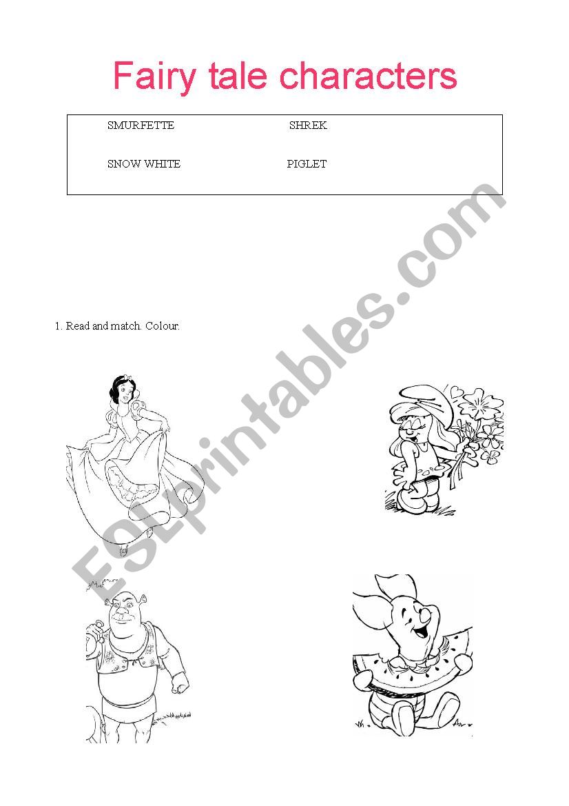 Fairy tale characters worksheet