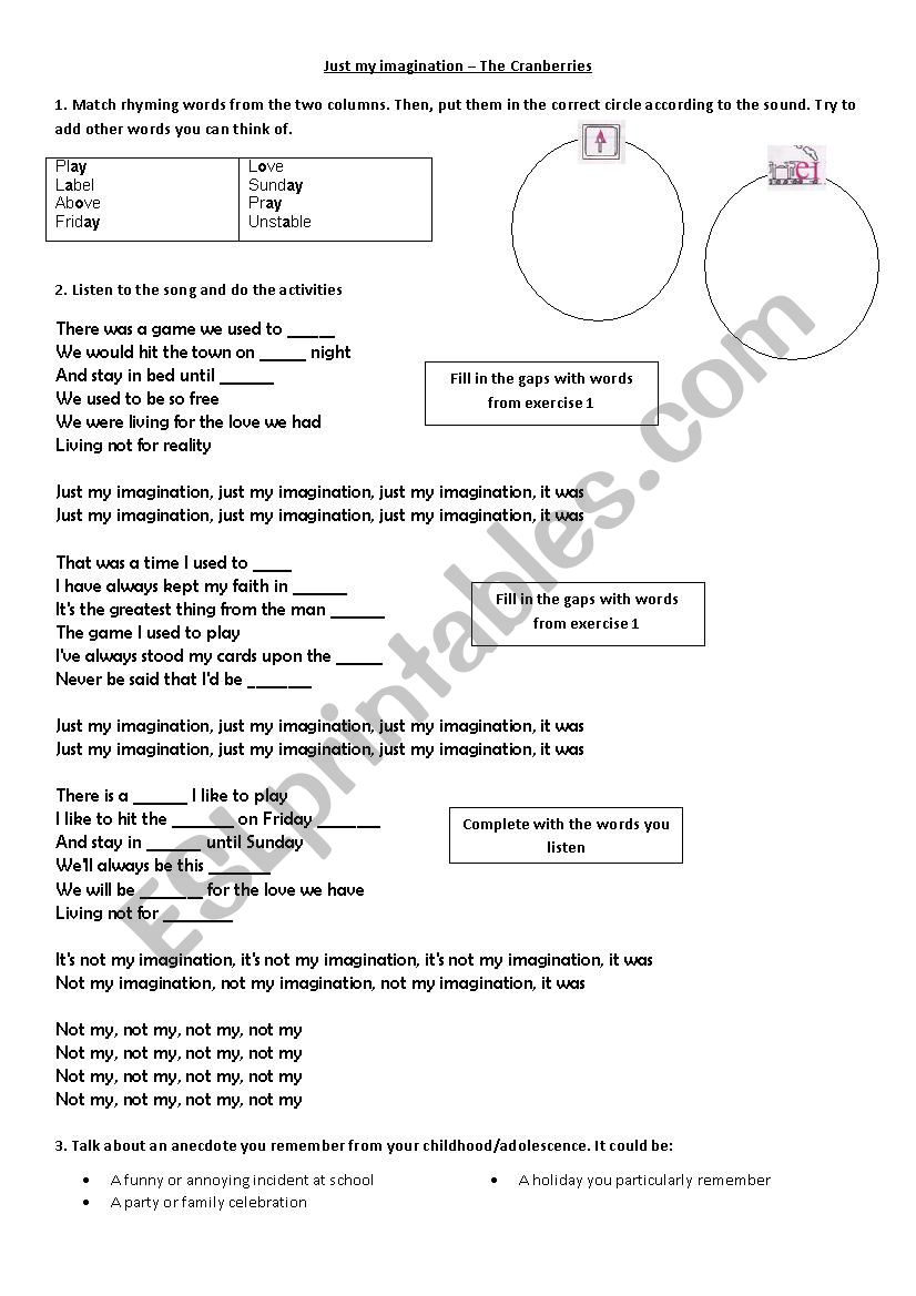 song used to worksheet