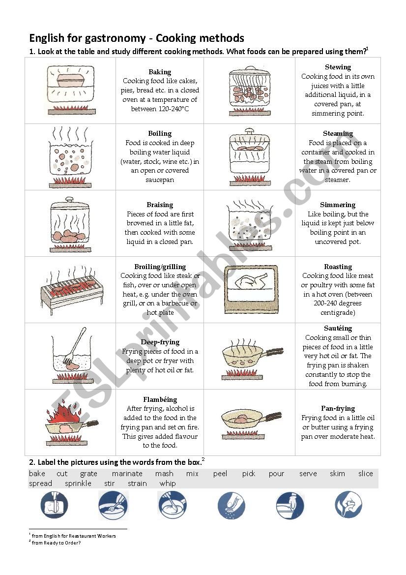 English worksheets: English for gastronomy - Cooking methods