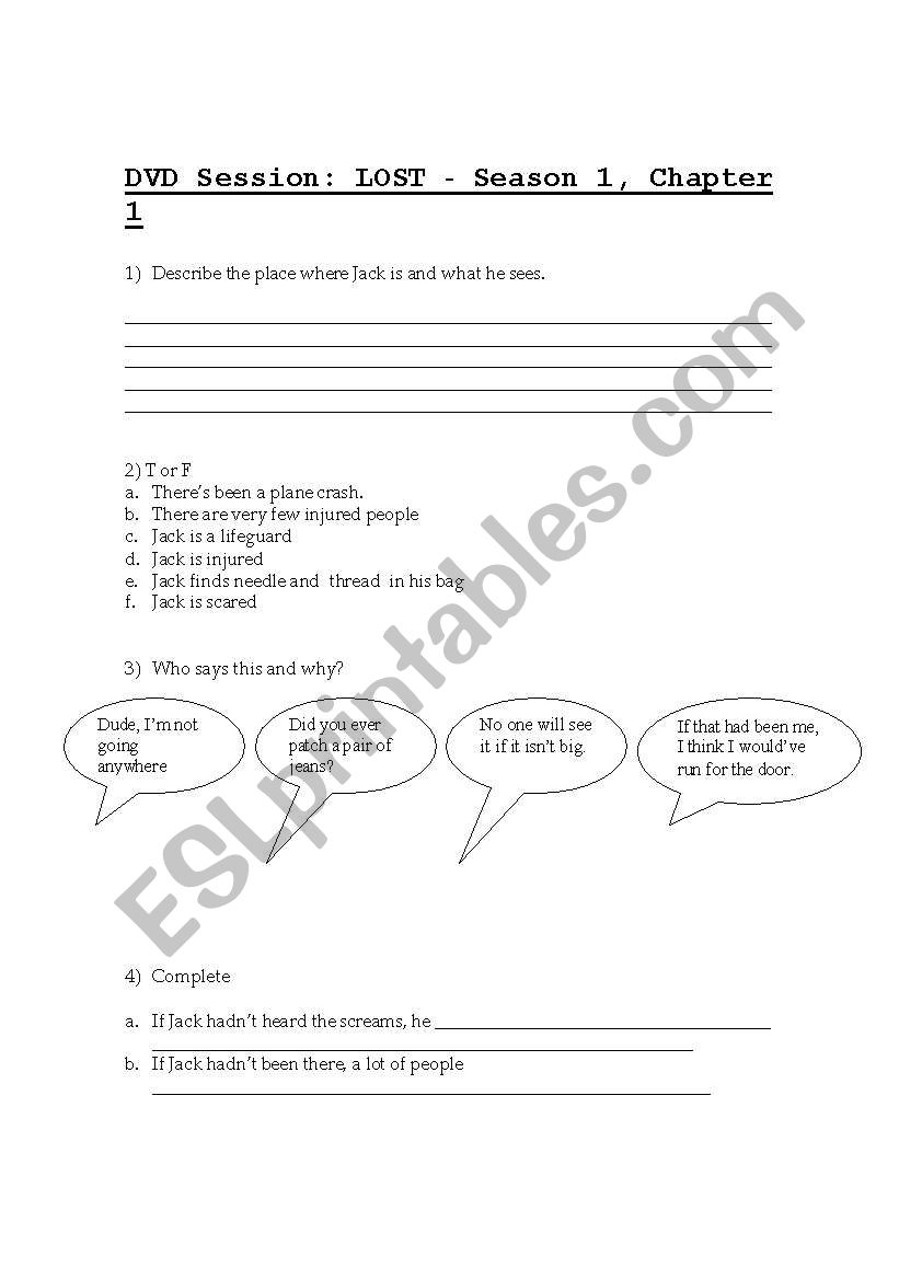 LOST 1-1 (First part) worksheet