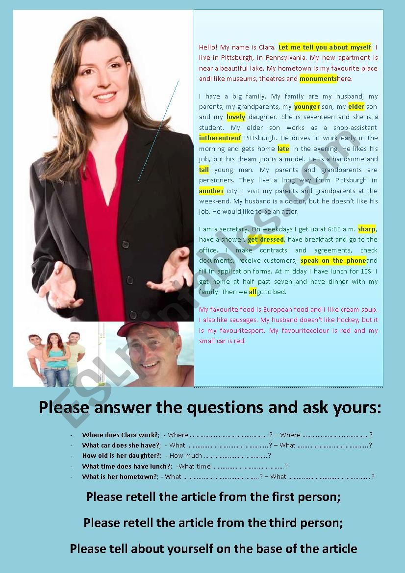 How to Tell about Oneself worksheet