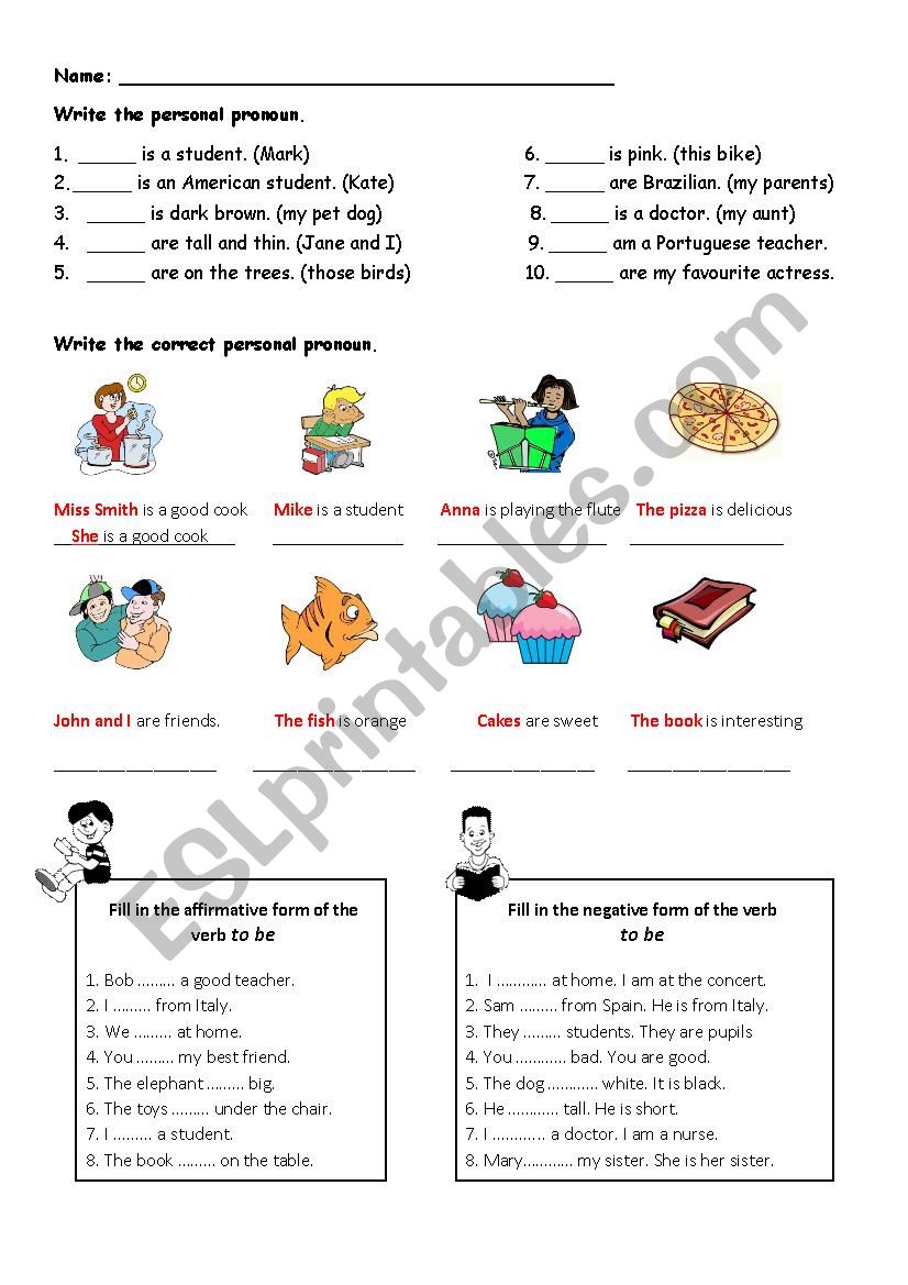 Personal pronouns and verb to be