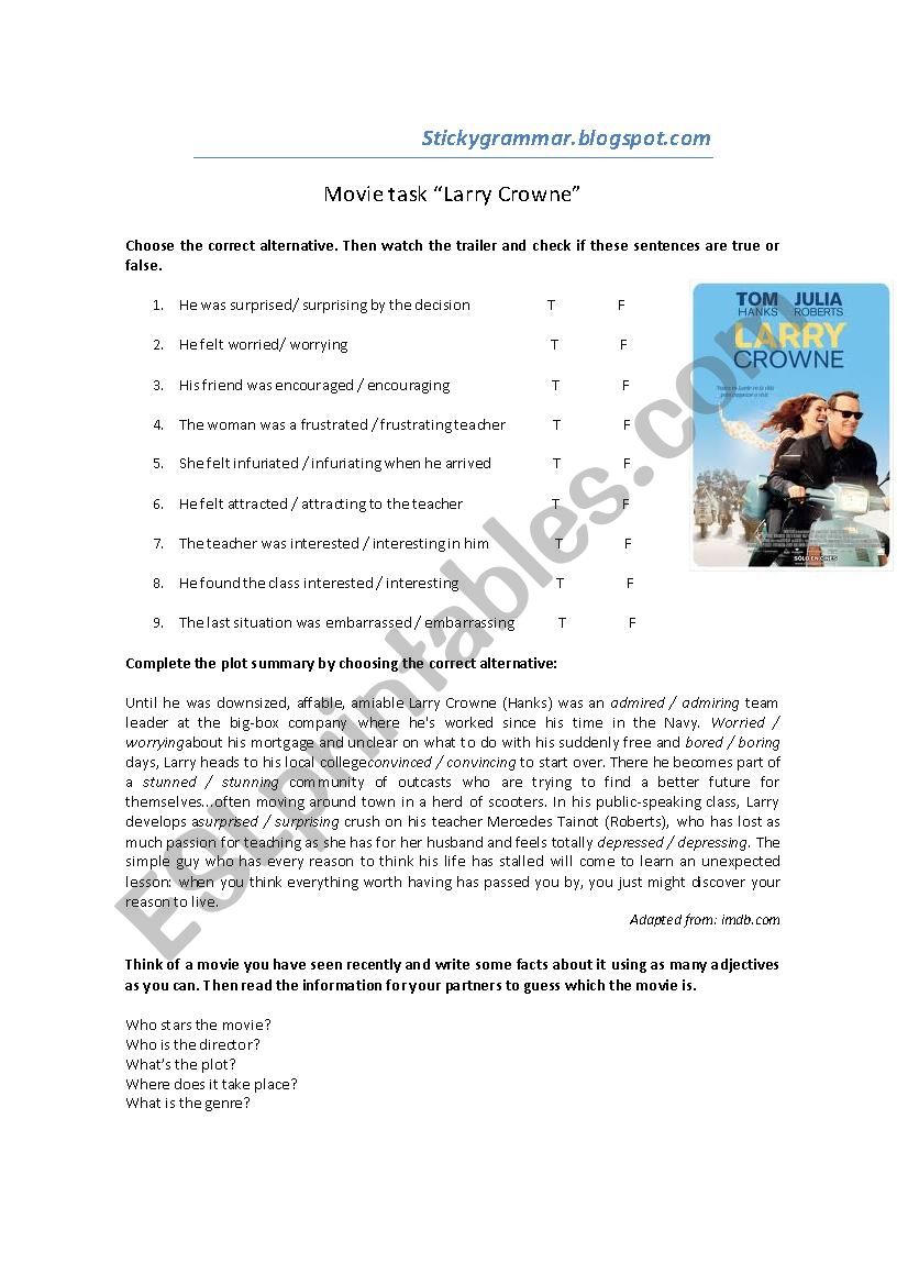 Adjectives -ed or -ing - Movie task