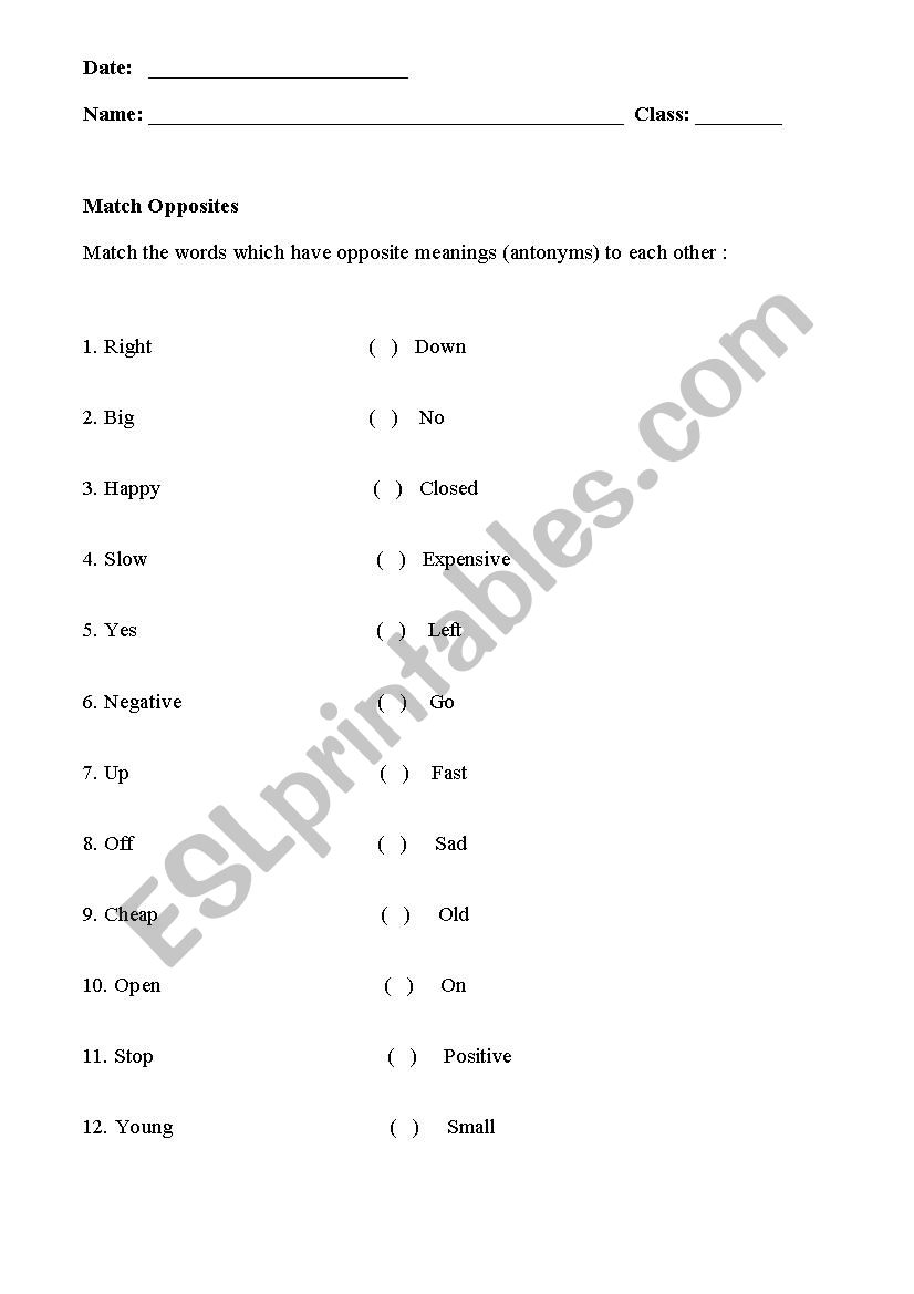 Match the opposites (antonyms)