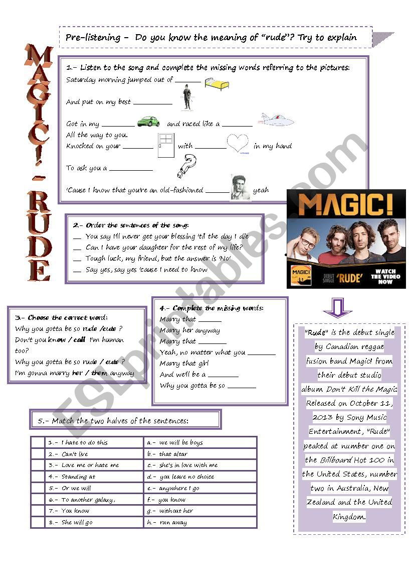 Rude - Magic worksheet