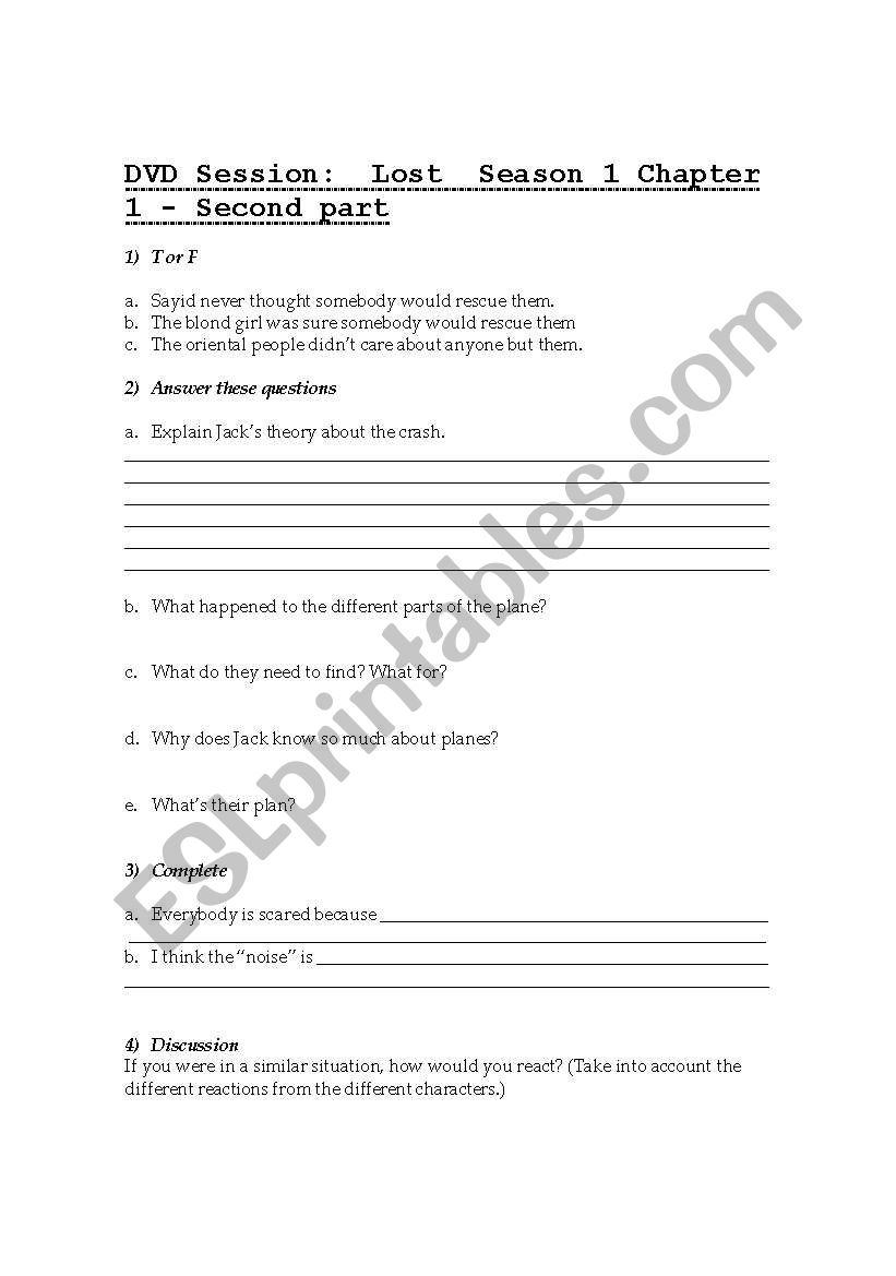 LOST 1-1 (Second part) worksheet