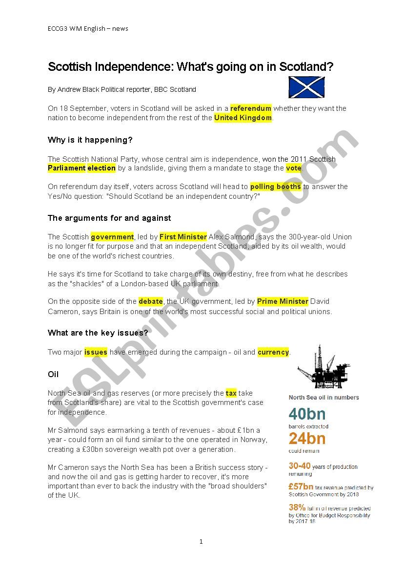 Scottish Independence worksheet