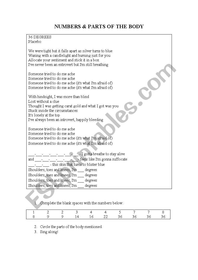 36 degrees - Placebo worksheet