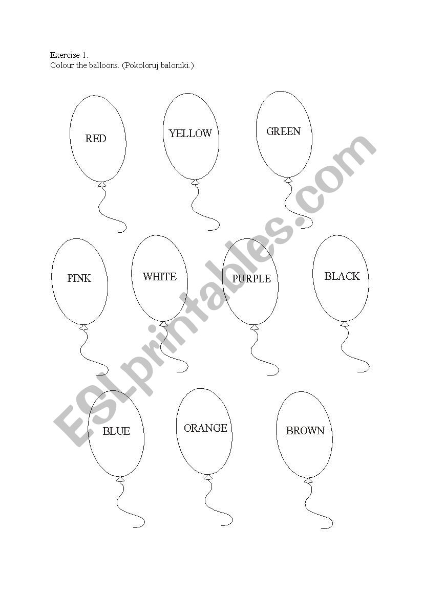 Colour the balloons worksheet