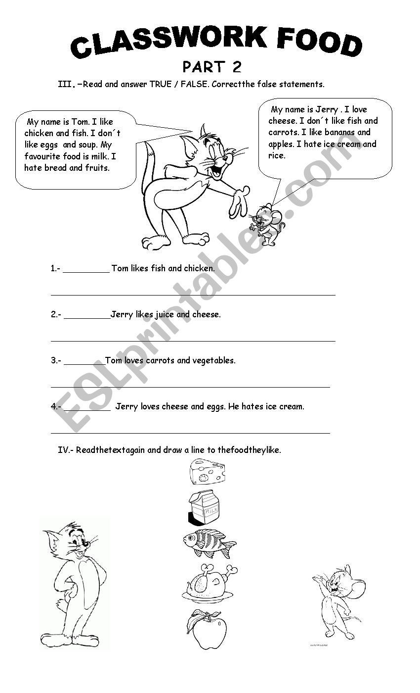 Food classwork part 2 worksheet