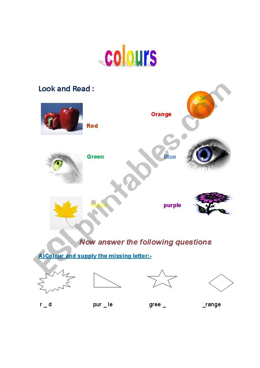 colours worksheet