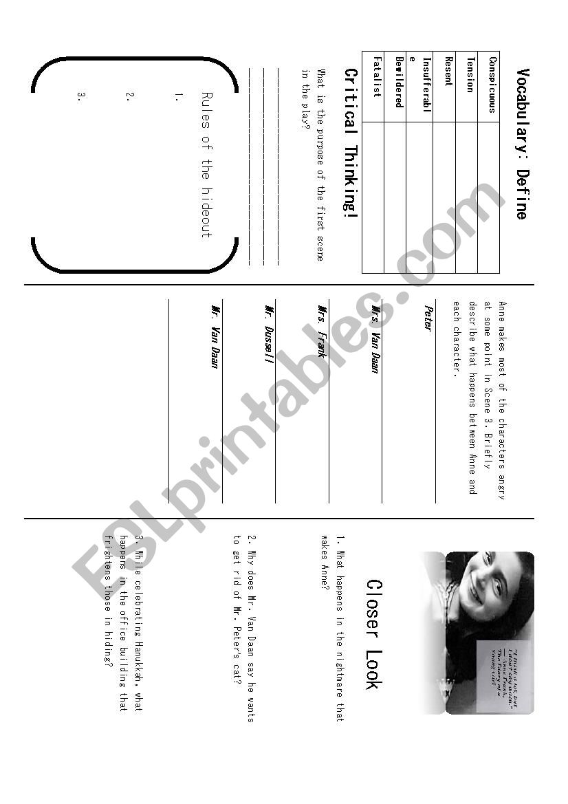 Anne Frank Worksheet worksheet