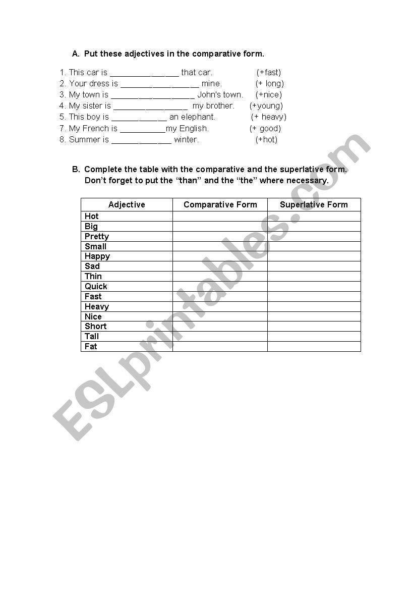 Comparatives and superlatives worksheet