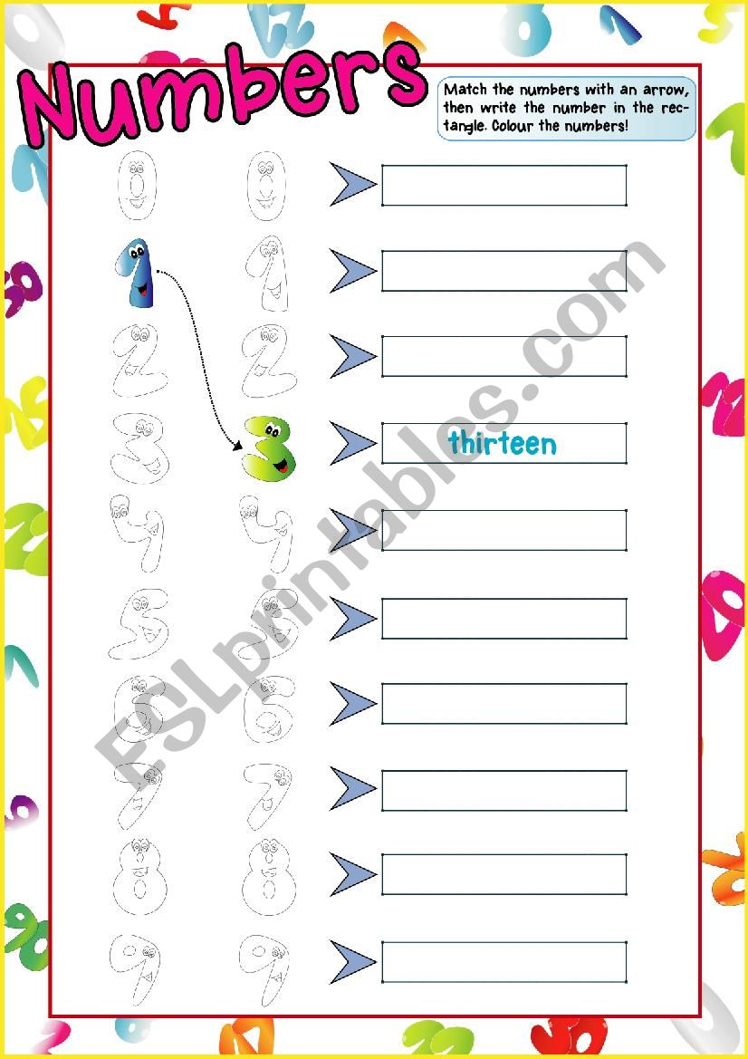 Numbers MATCH & WRITE worksheet