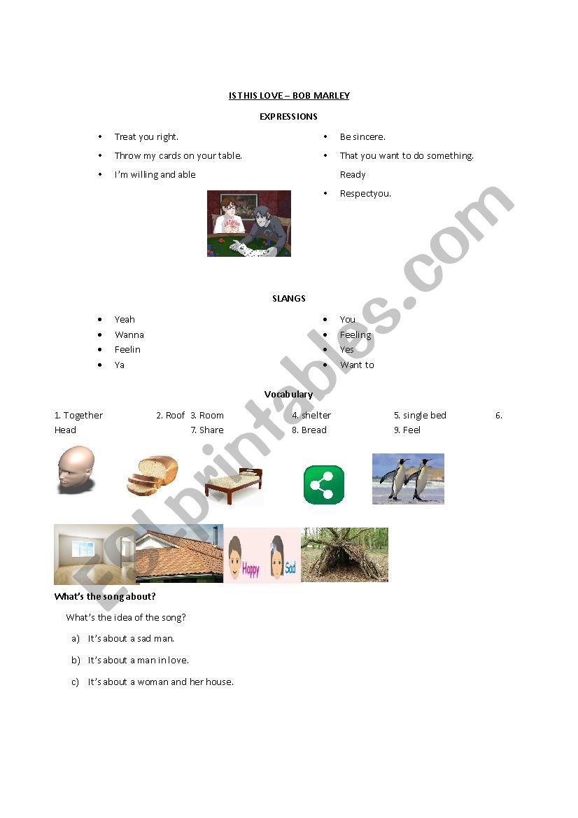 Is this love - Bob Marley - Worksheet and lyrics