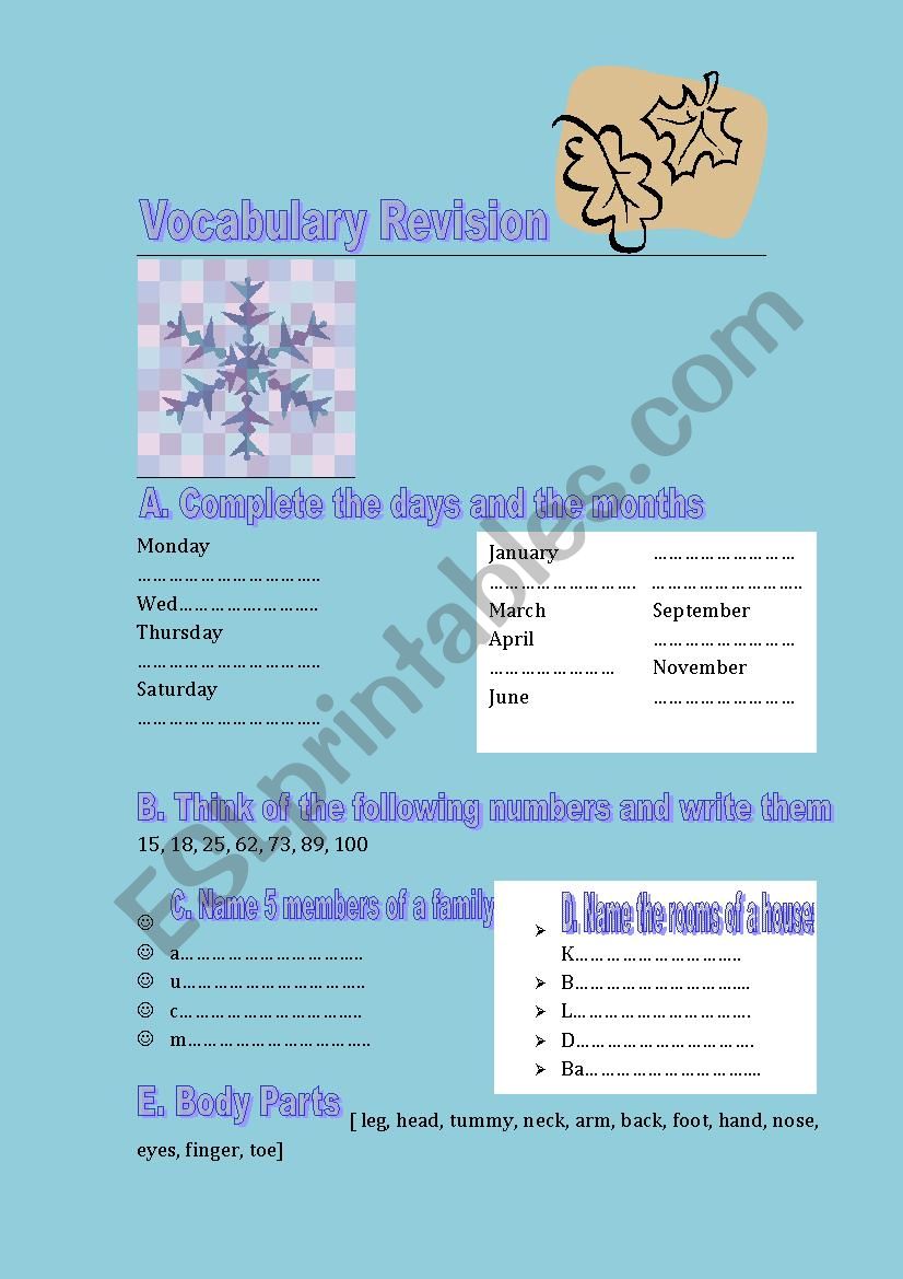 Vocabulary revision worksheet