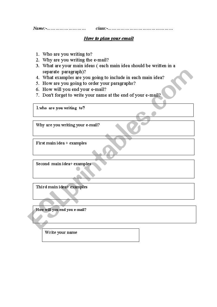 How to plan your email? worksheet