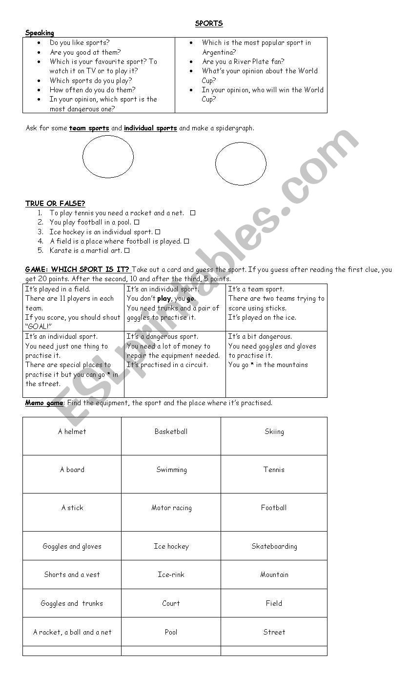 SPORTS worksheet